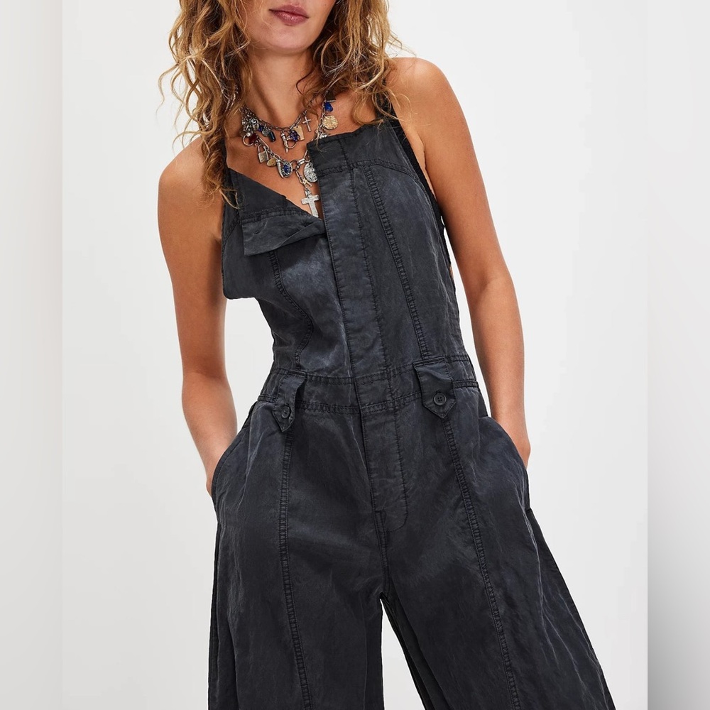 Free People Washed Black Wide-Leg Jumpsuit - Picture 4 of 9